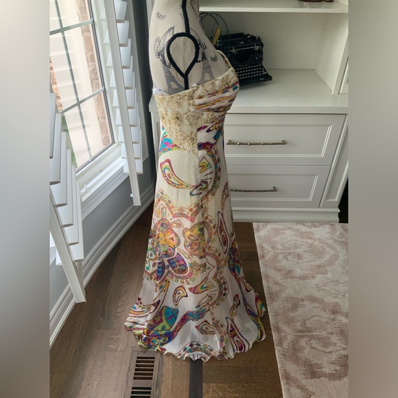 Vintage 90’S Y2K DIANE FREIS Silk Long Sparkle Bright Boho Strapless Gown Size 6 - Picture 4 of 16